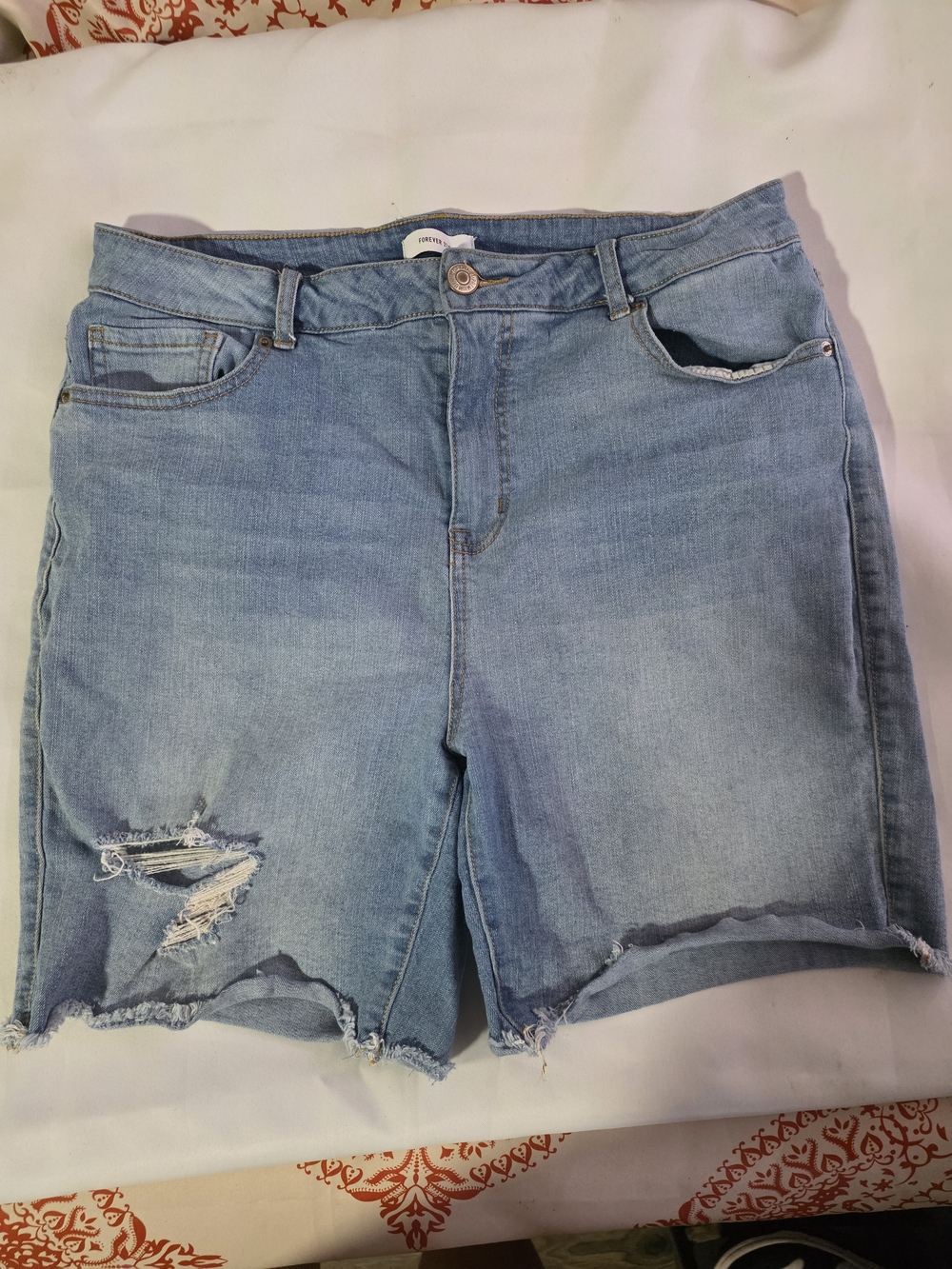 Forever 21 Light Wash Distressed Denim Shorts